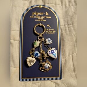 🔹️Piper K🔹 Gold and White Teapot  Glass & Glass Stones Bag Charm and Key Chain